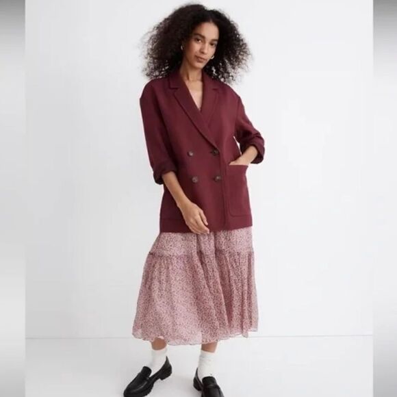 NWT MADEWELL Hayfield Double-Breasted Blazer in BERGUNDY Vintage Mulberry purple - Picture 1 of 15